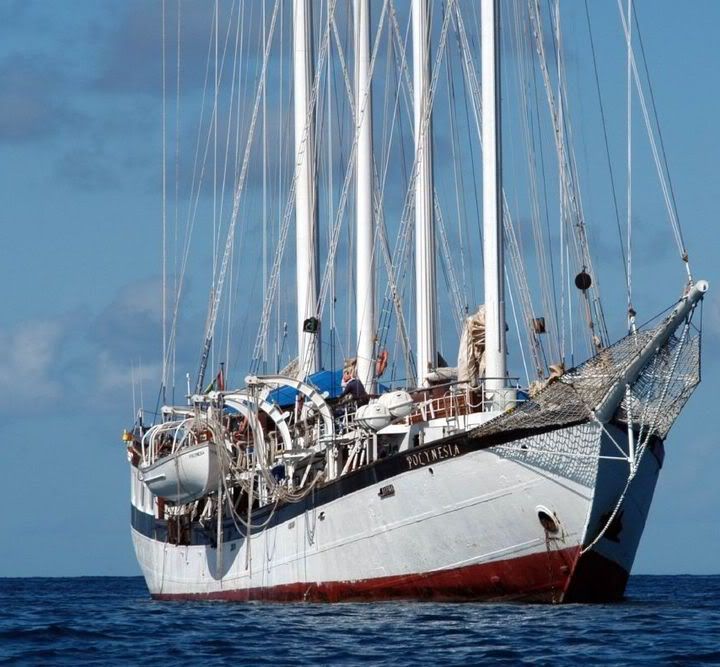 Tall sailing ship Polynesia rests at anchor